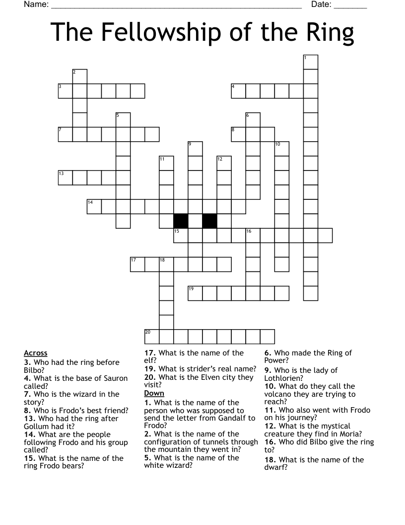 The Fellowship Of The Ring Crossword WordMint