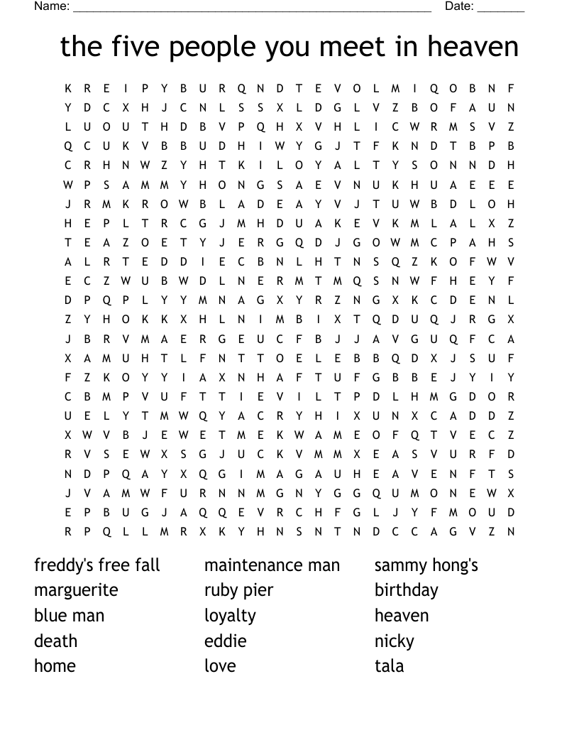 The Five People You Meet In Heaven Crossword WordMint