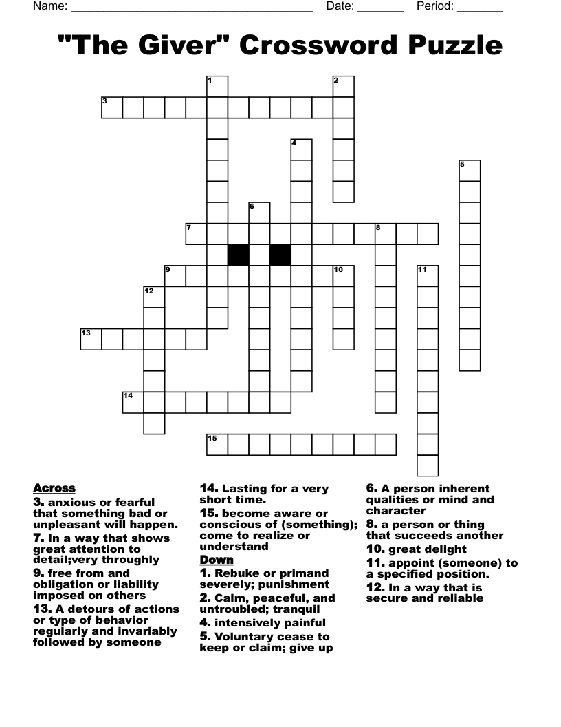 The Giver Crossword Puzzle WordMint