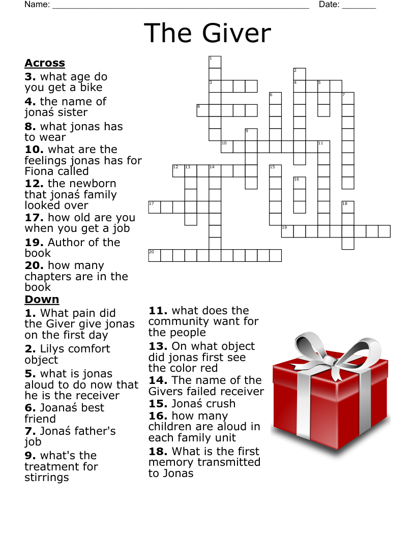 The Giver Crossword WordMint The Giver Crossword WordMint
