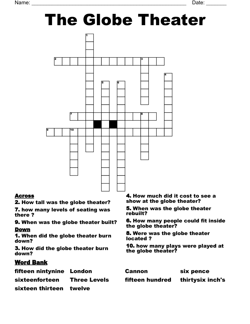 The Globe Theater Crossword WordMint The Globe Theater Crossword WordMint