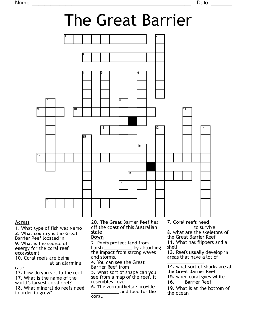 The Great Barrier Crossword WordMint