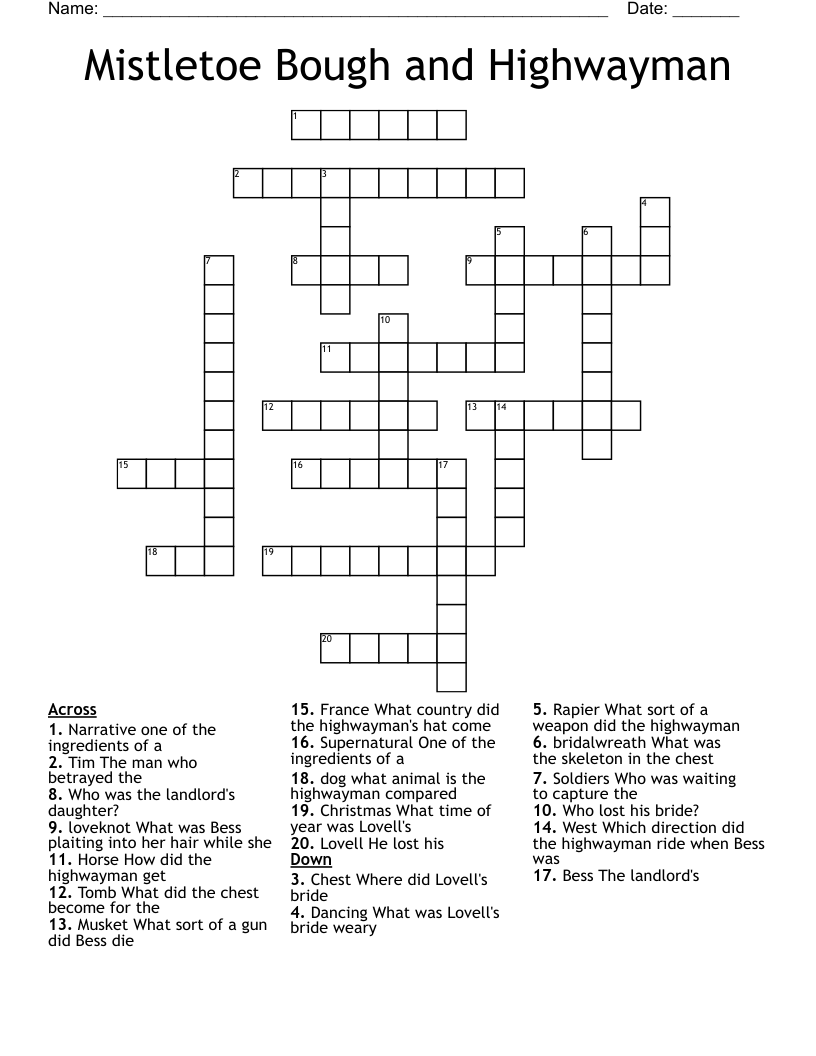 The Highwayman Word Search WordMint