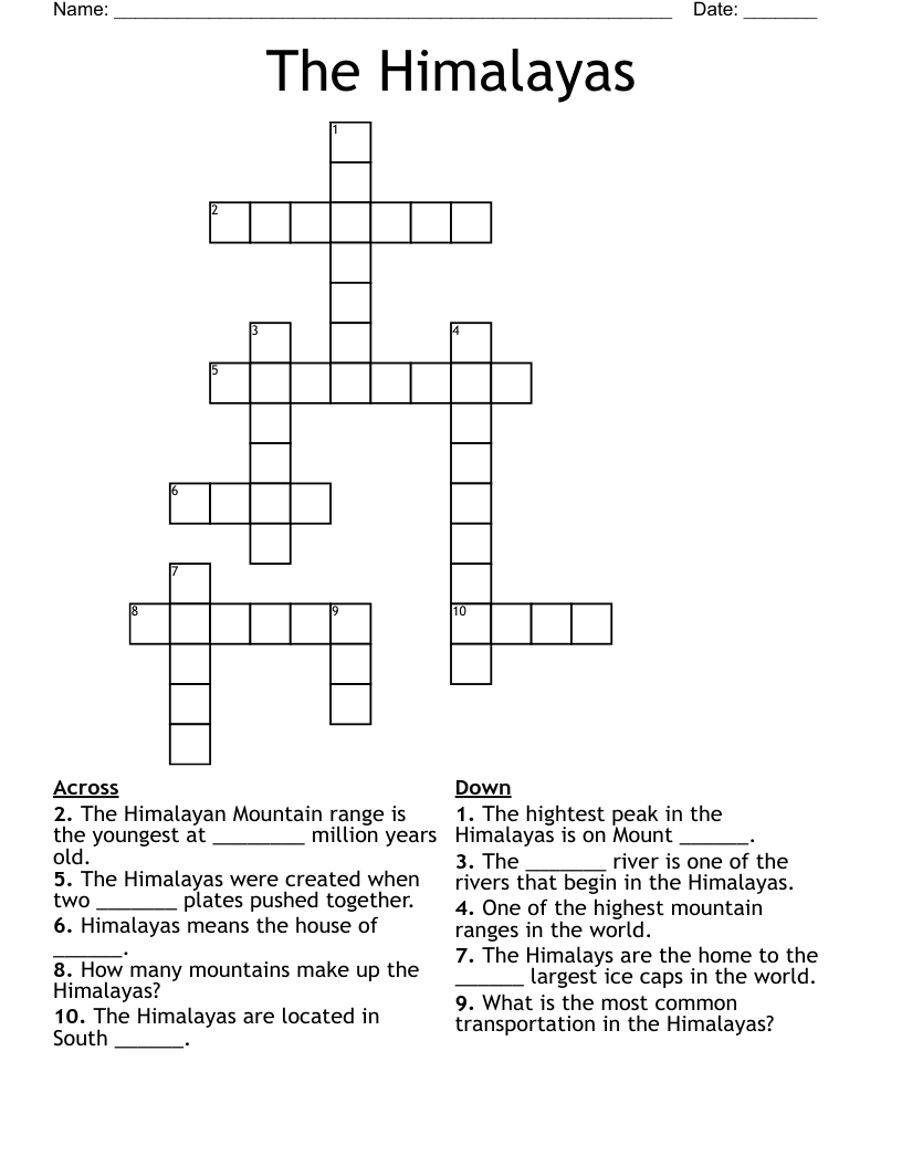 The Himalayas Crossword WordMint