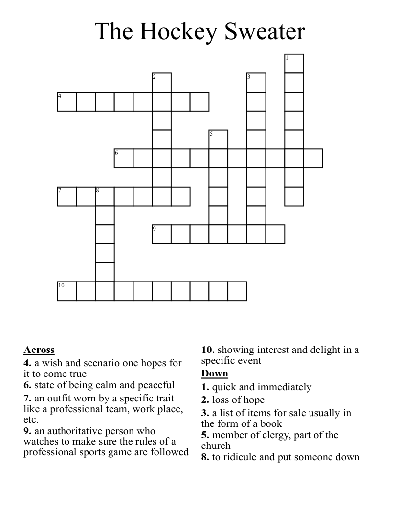 The Hockey Sweater Crossword WordMint