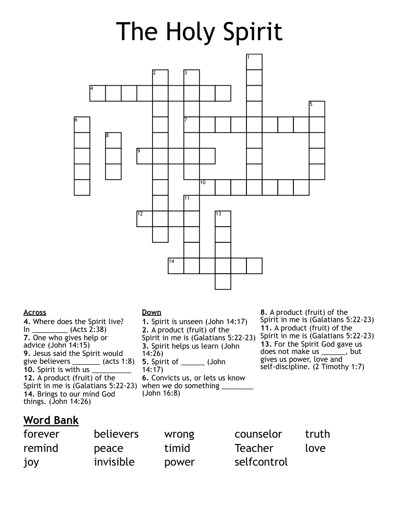 The Holy Spirit Crossword WordMint
