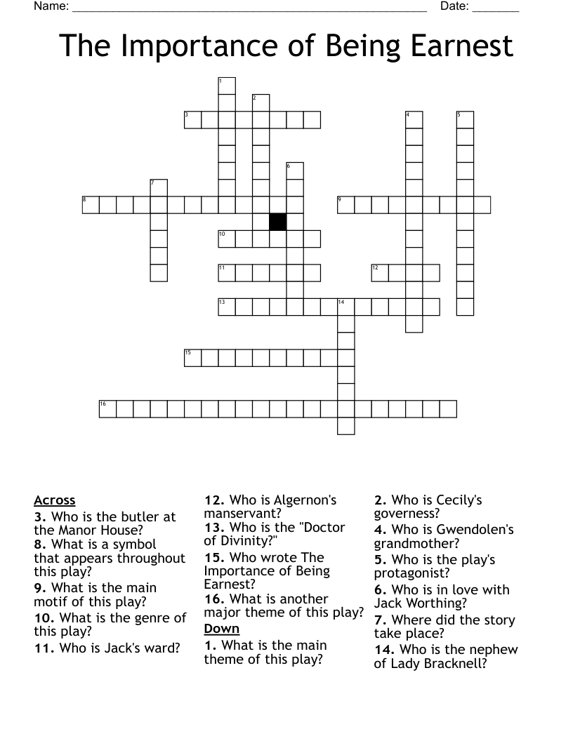 The Importance Of Being Earnest Crossword WordMint
