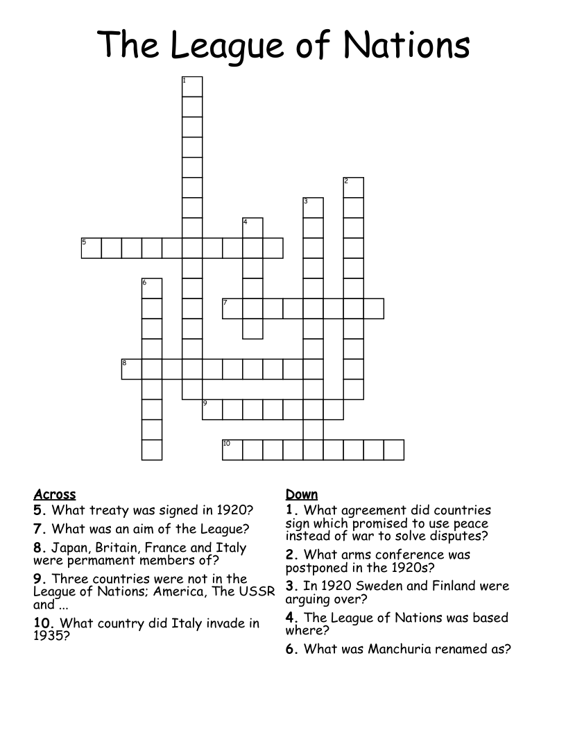 The League Of Nations Crossword WordMint