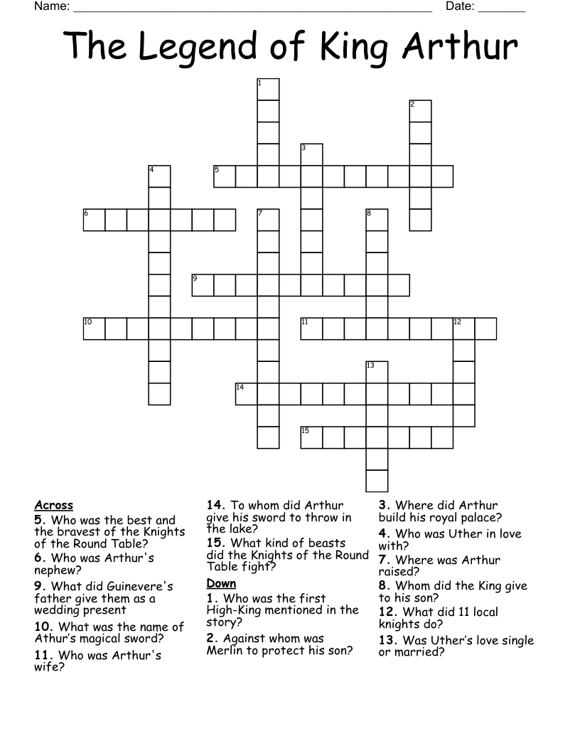 The Legend Of King Arthur Crossword WordMint