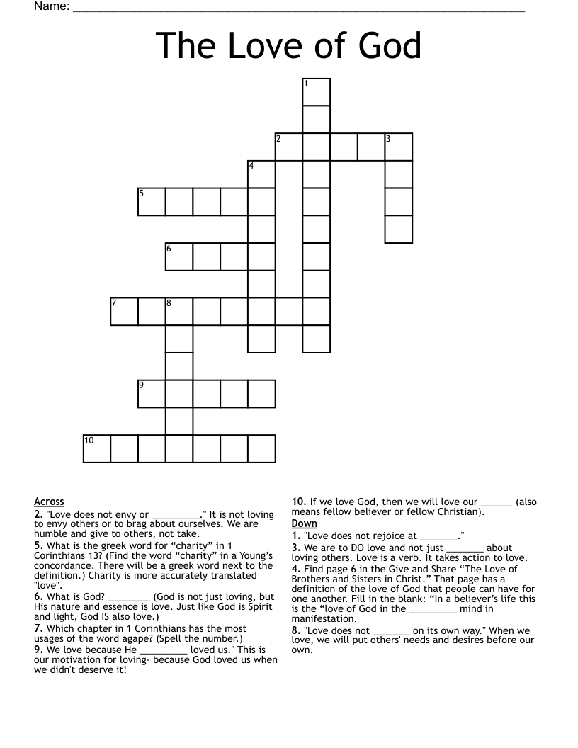The Love Of God Crossword WordMint