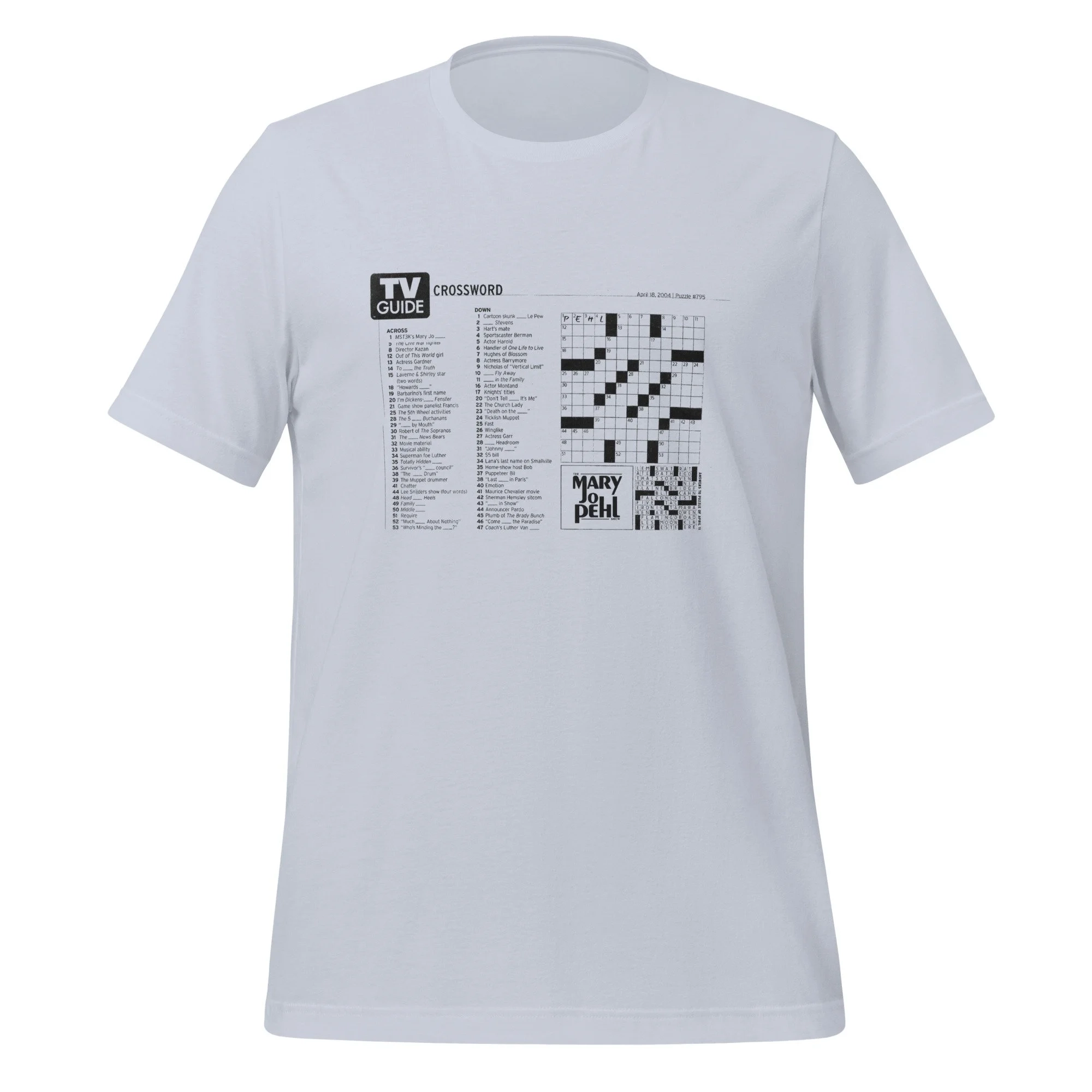 The Mary Jo Pehl Show TV Guide Crossword Design T Shirt Dumb Industries