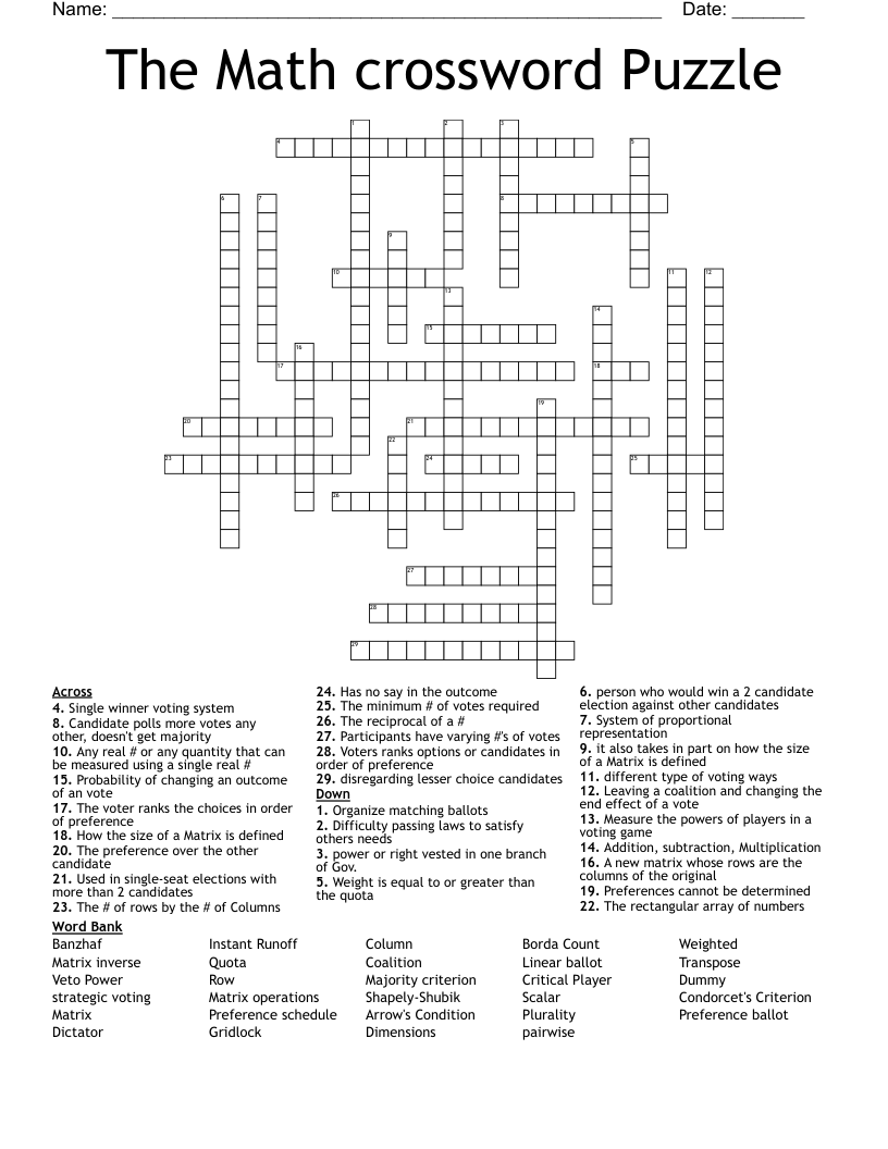 The Math Crossword Puzzle WordMint