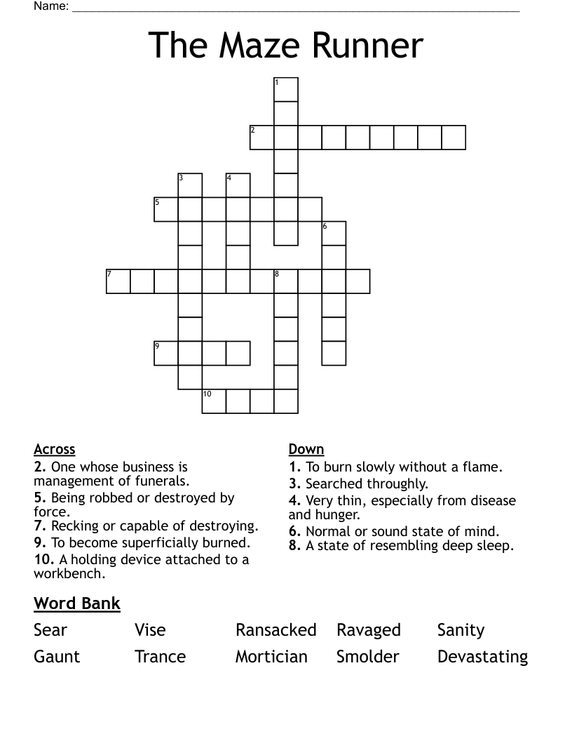 The Maze Runner Crossword WordMint