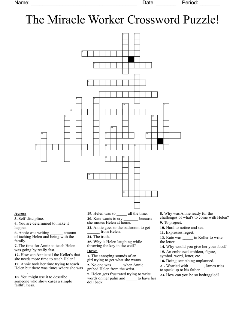 The Miracle Worker Crossword Puzzle WordMint