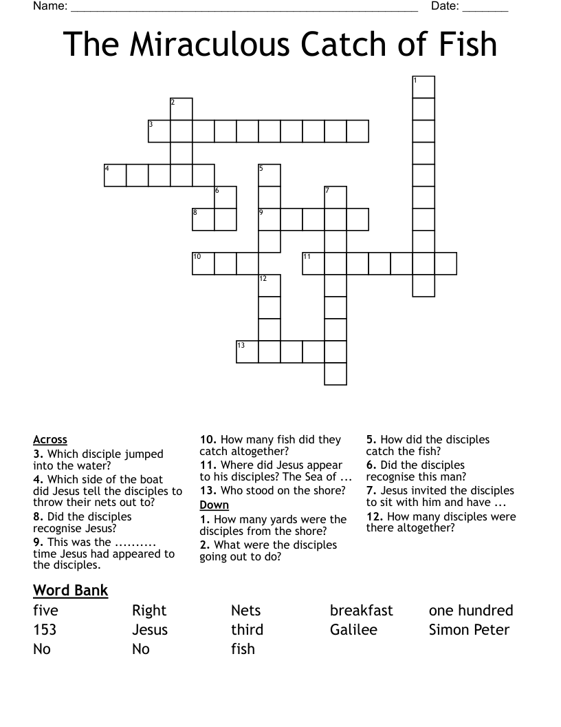 The Miraculous Catch Of Fish Crossword WordMint