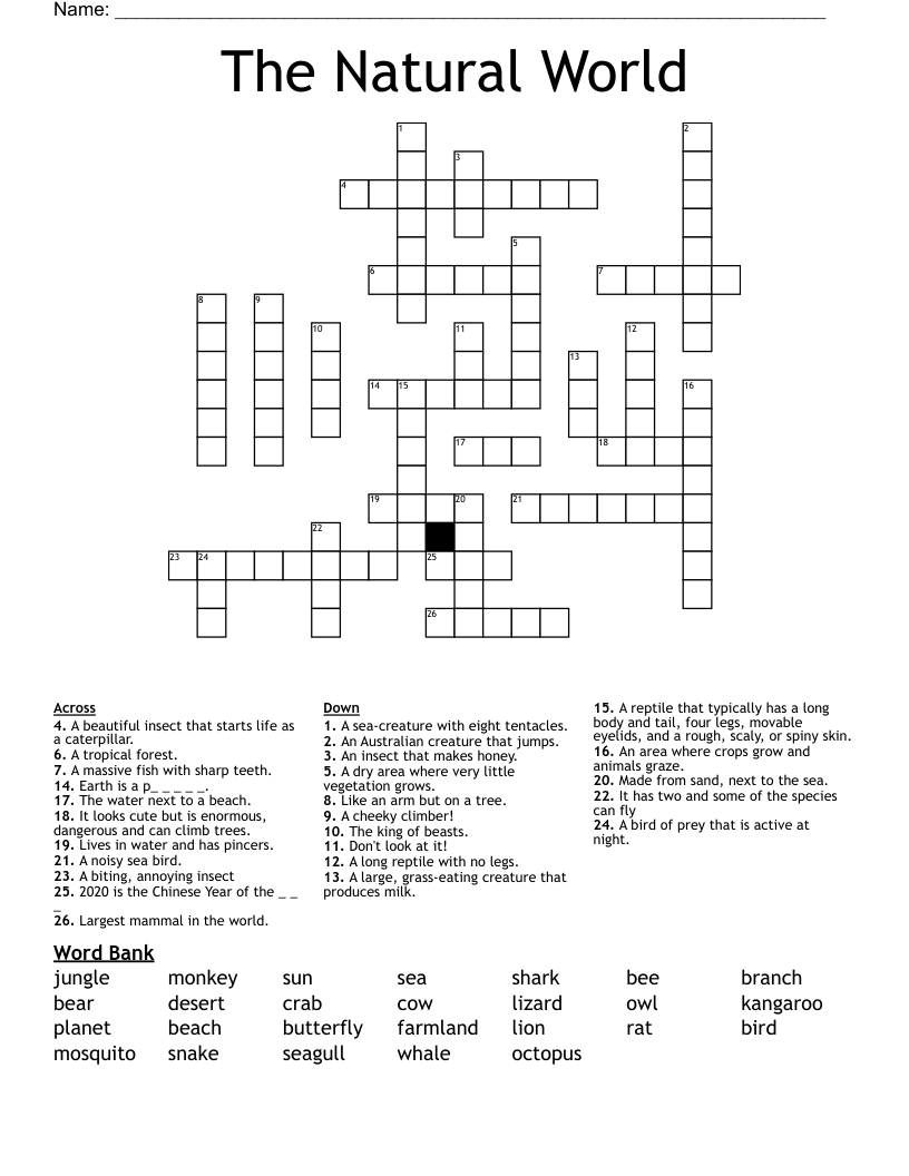 The Natural World Crossword WordMint The Natural World Crossword WordMint