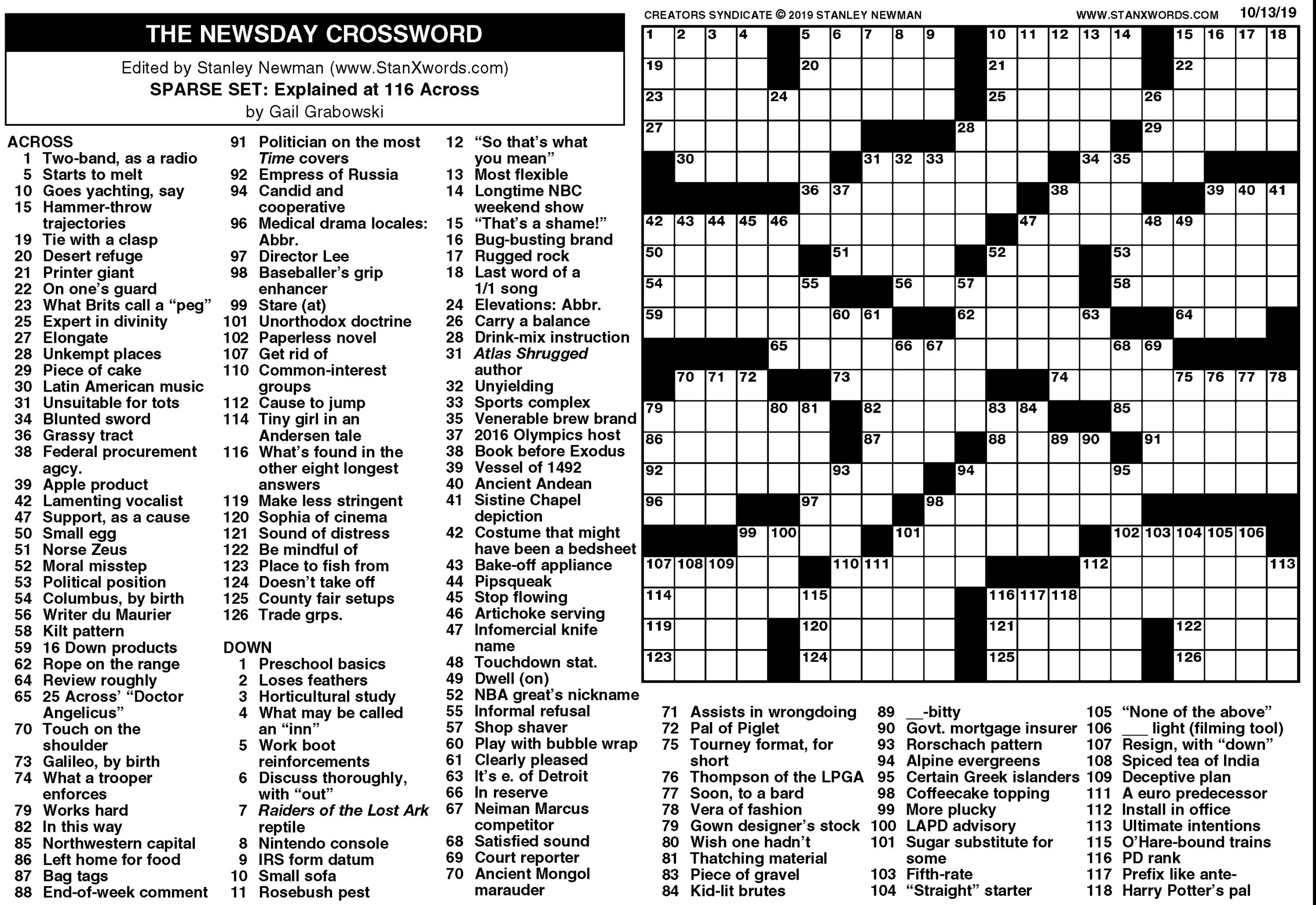 The Newsday Crossword The Mountain Eagle The Newsday Crossword The Mountain Eagle