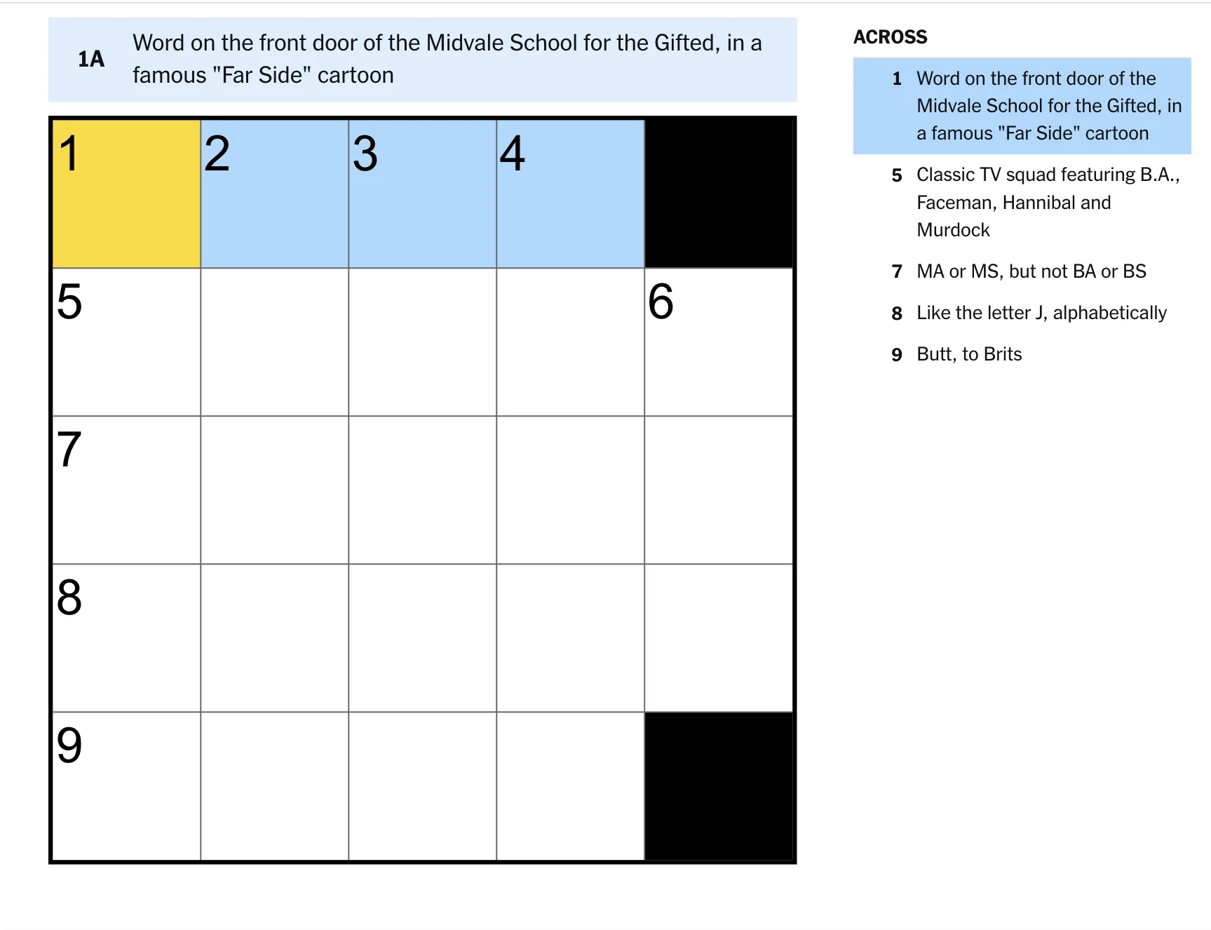 The Opening Clue For The NYT Mini Crossword For 1 8 25 R TheFarSide