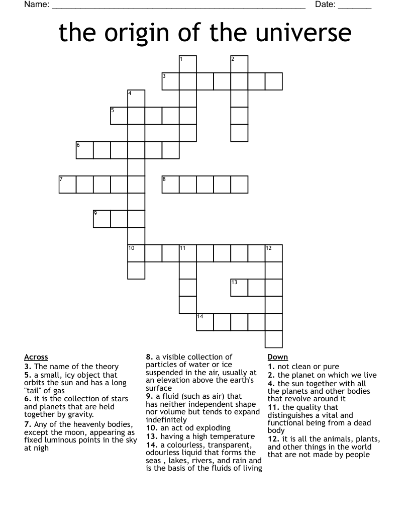 The Origin Of The Universe Crossword WordMint