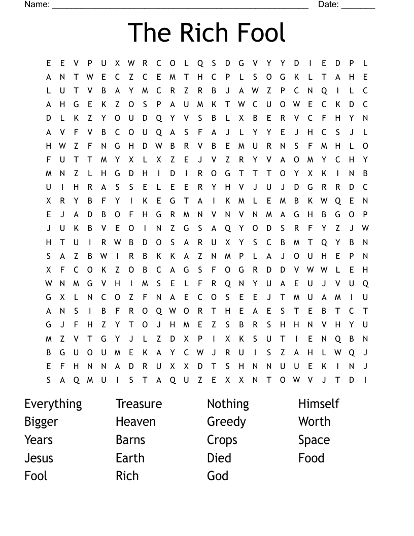 The Rich Fool Word Search WordMint The Rich Fool Word Search WordMint