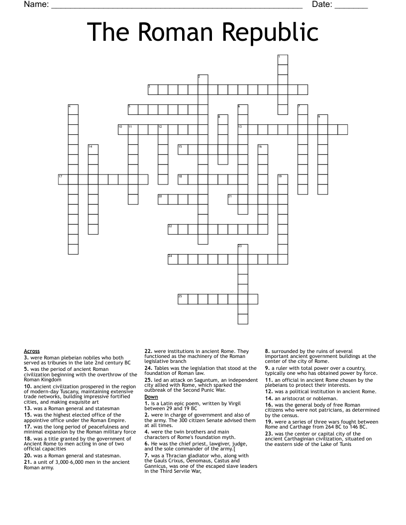 The Roman Republic Crossword WordMint
