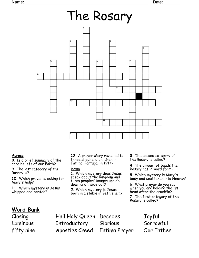 The Rosary Crossword WordMint