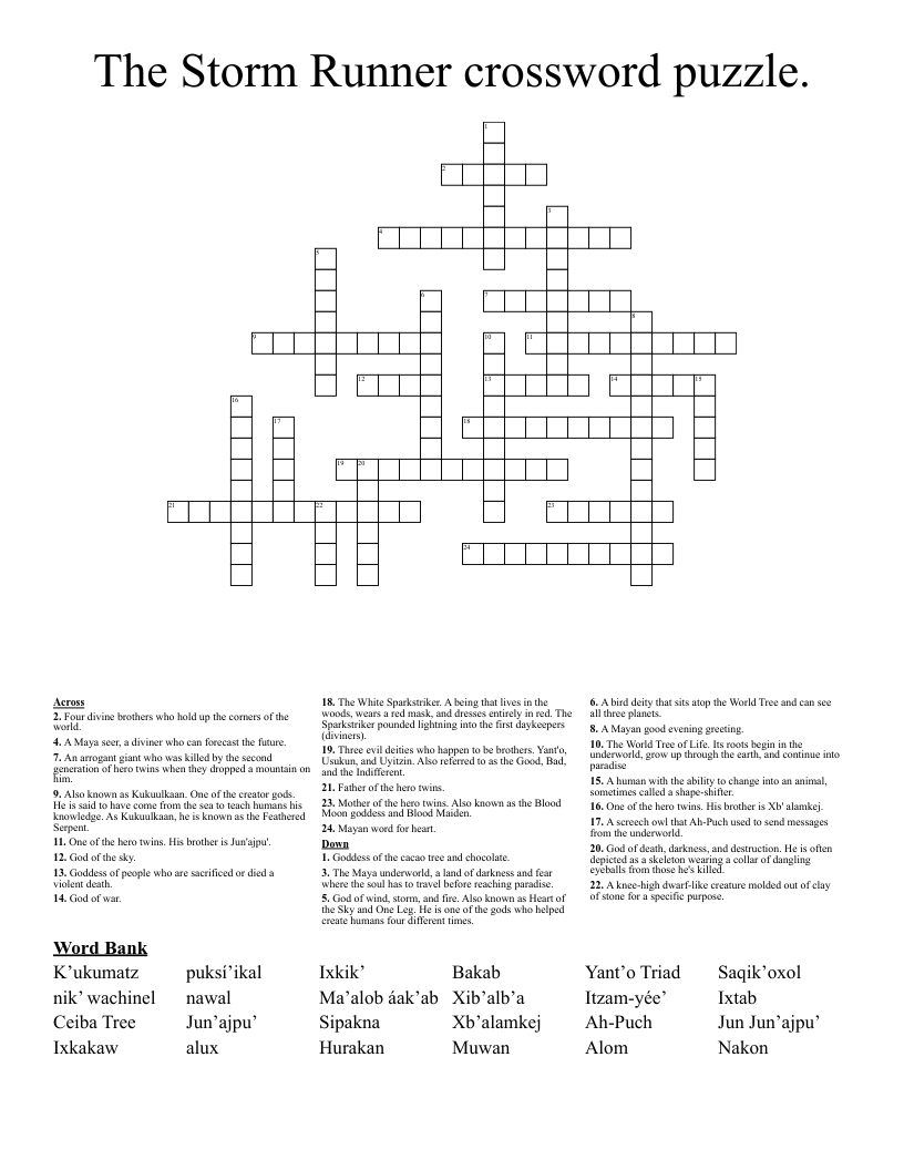 The Storm Runner Crossword Puzzle WordMint