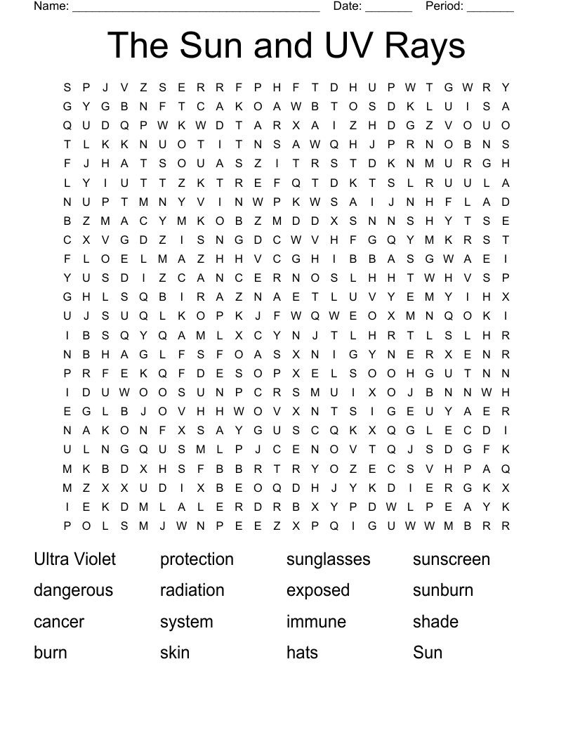 The Sun And UV Rays Word Search WordMint