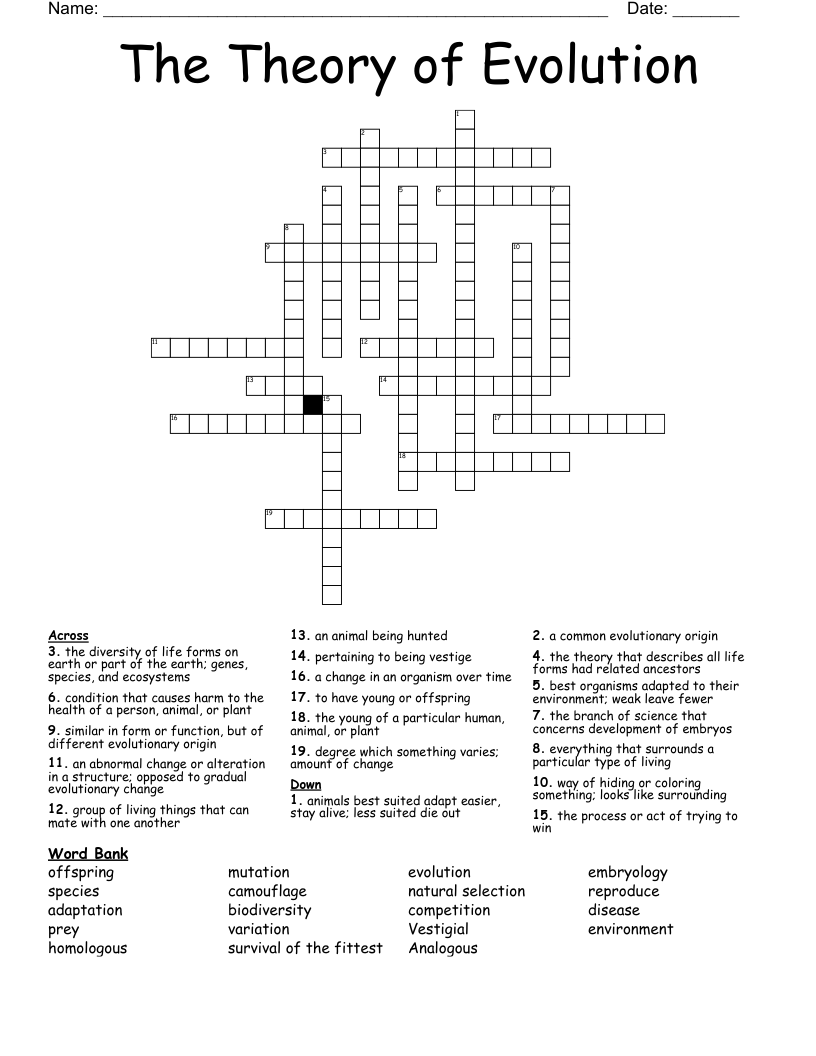 The Theory Of Evolution Crossword WordMint The Theory Of Evolution Crossword WordMint