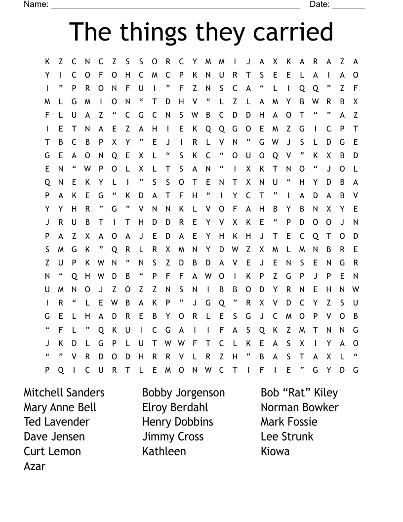 The Things They Carried Crossword WordMint