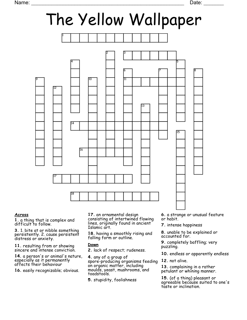 The Yellow Wallpaper Crossword WordMint The Yellow Wallpaper Crossword WordMint