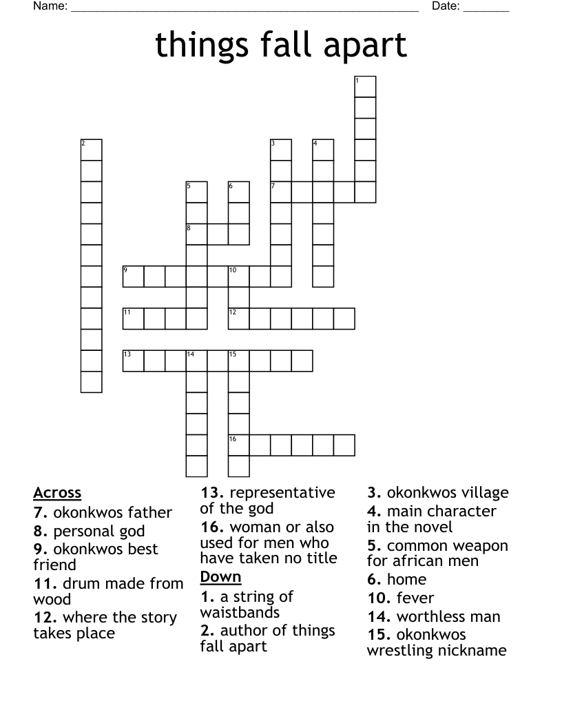Things Fall Apart Crossword WordMint Things Fall Apart Crossword WordMint