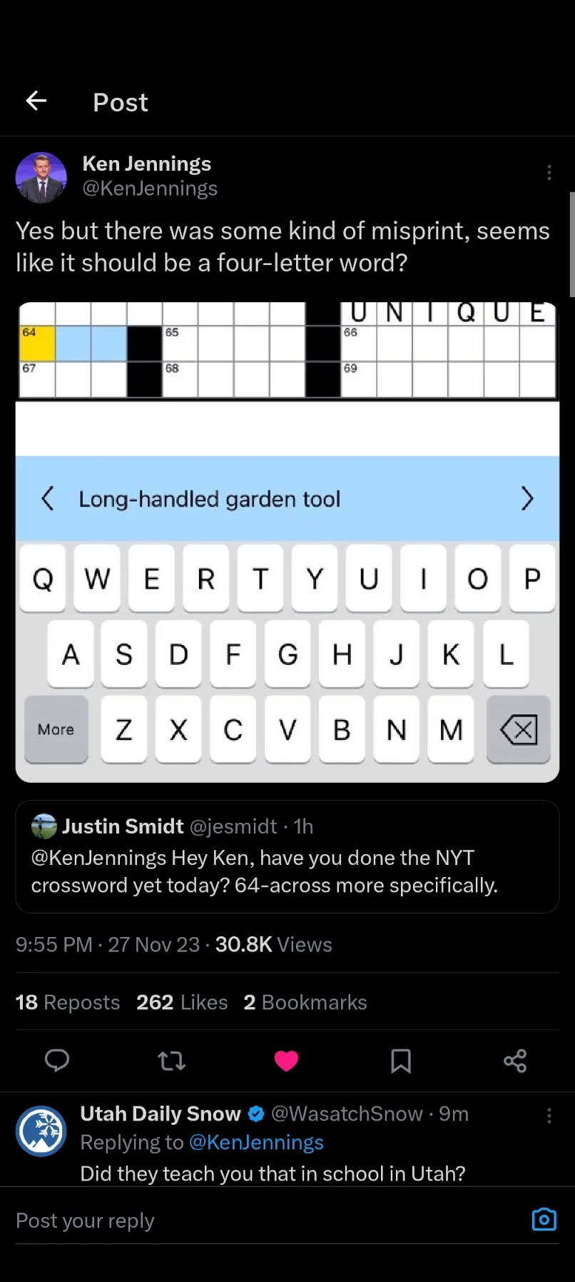 garden tool crossword clue
