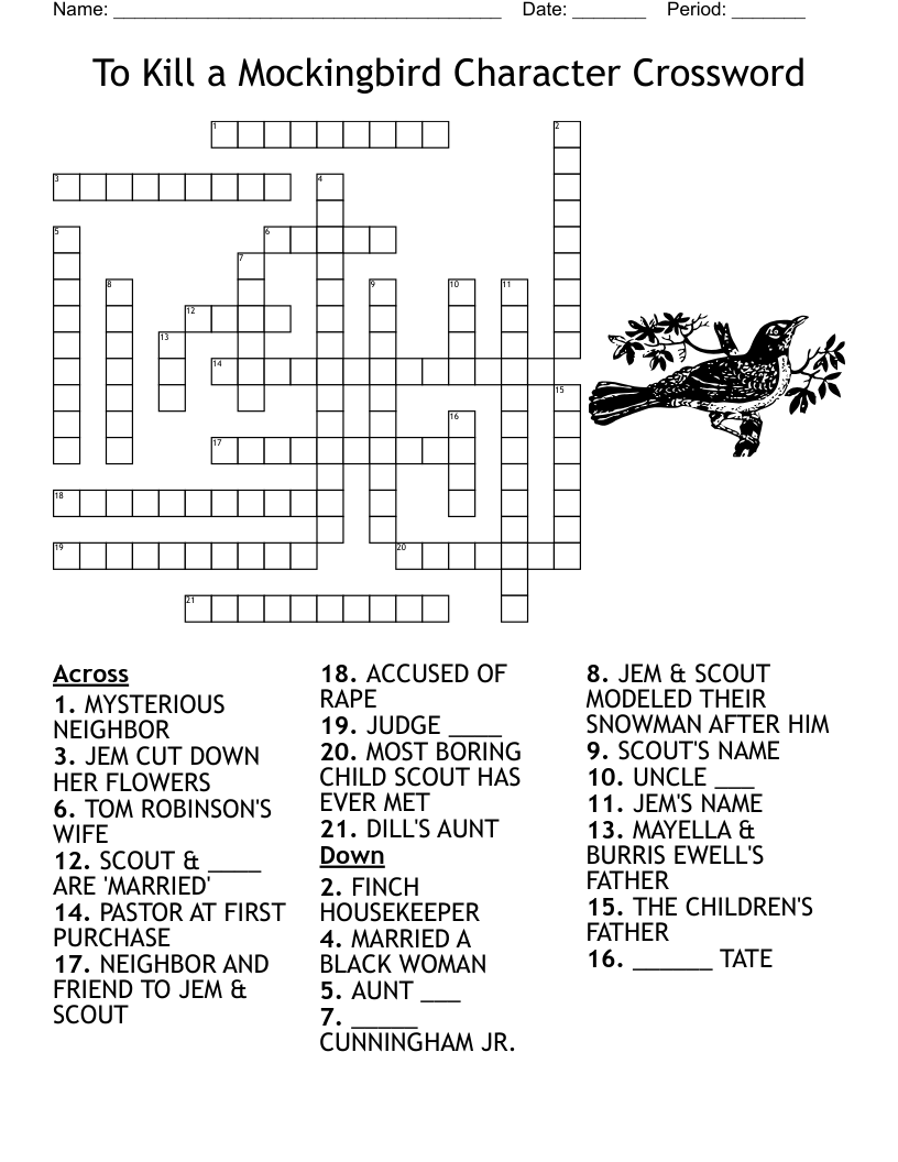 To Kill A Mockingbird Character Crossword WordMint