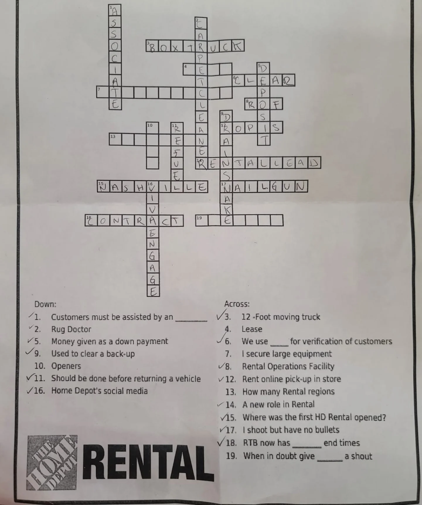 Tool Rental Crossword Puzzle R HomeDepot