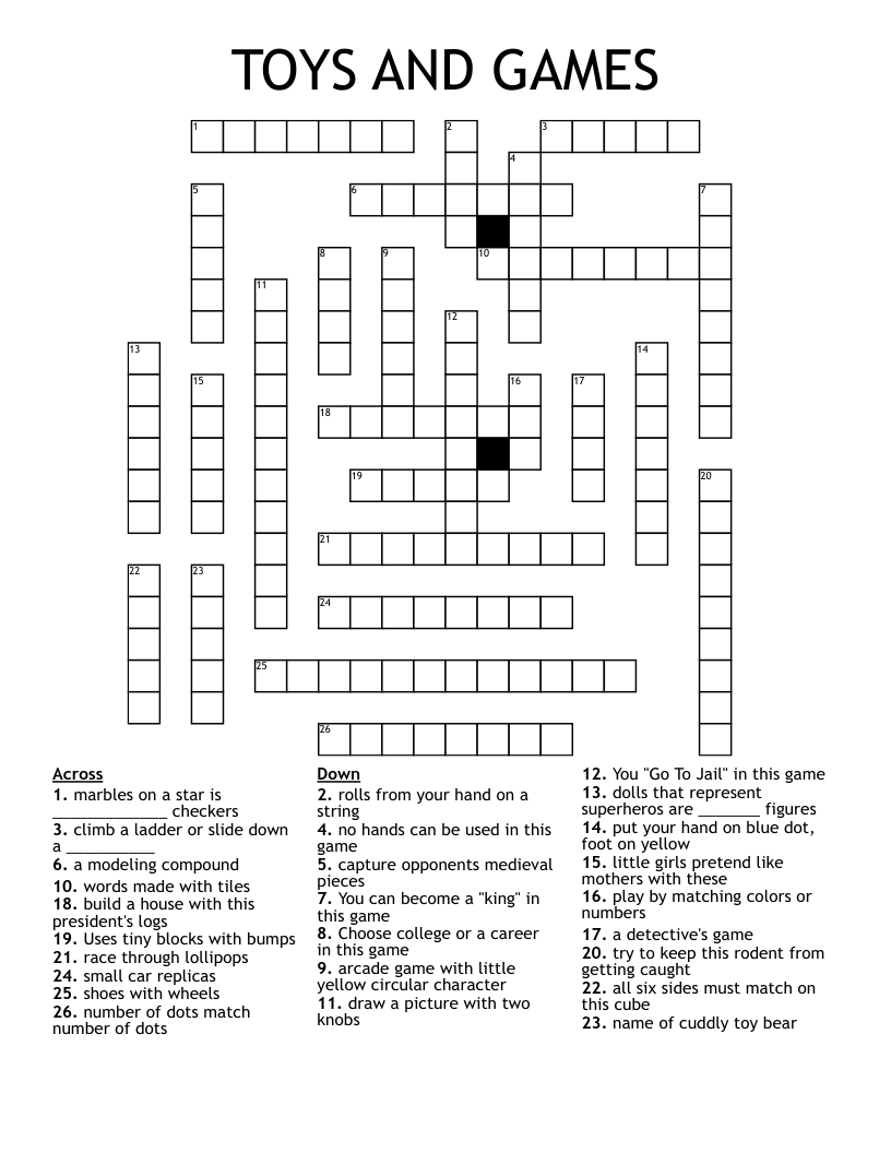 TOYS AND GAMES Crossword WordMint