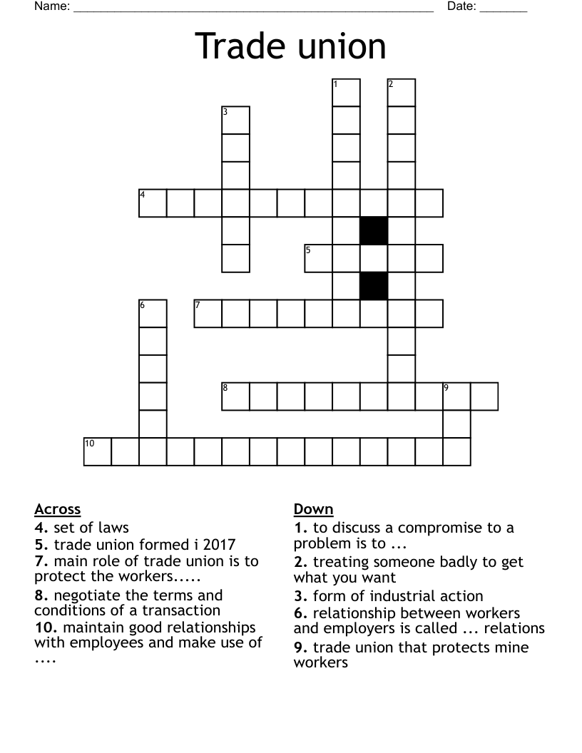 Trade Union Crossword WordMint