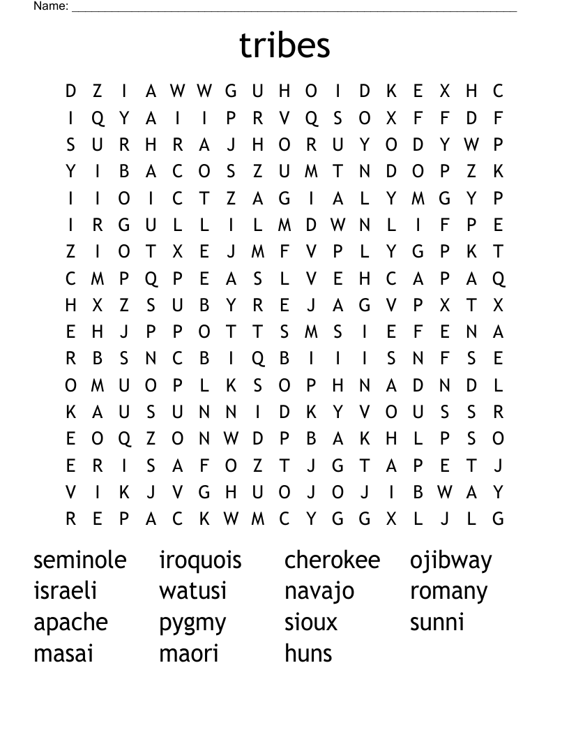 Tribes Word Search WordMint
