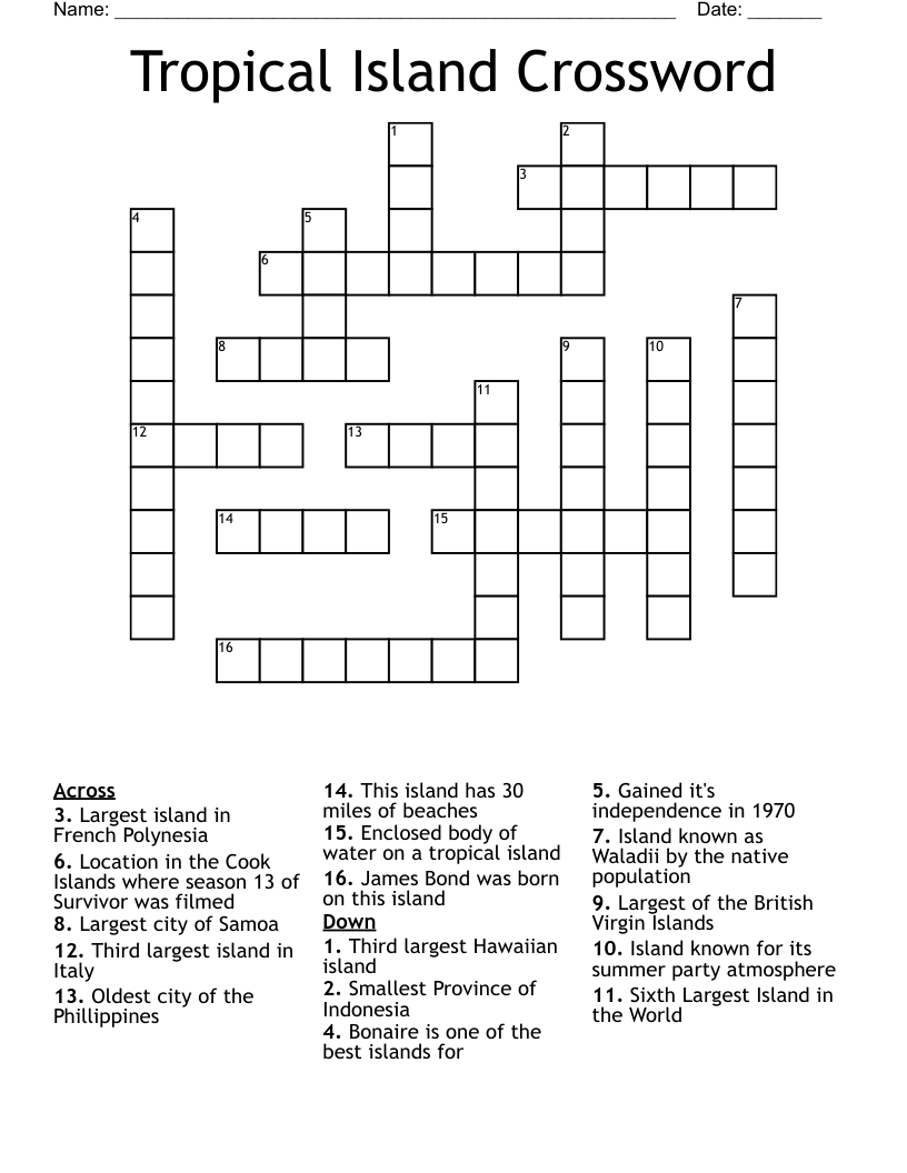 Tropical Island Crossword WordMint