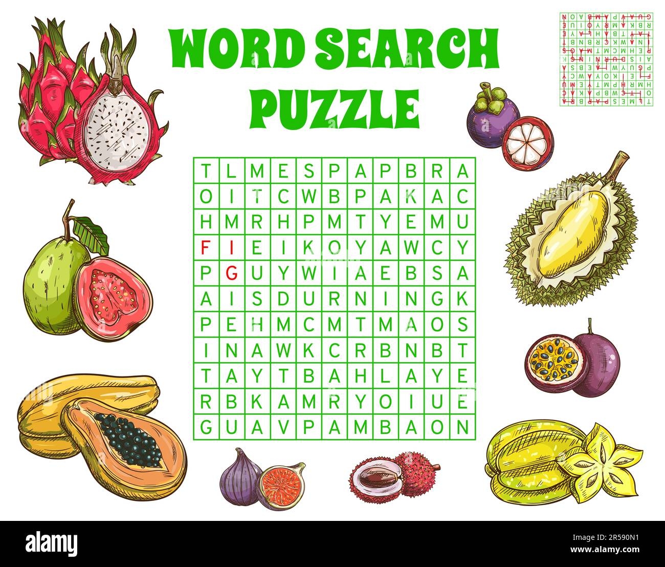 Tropical Raw Fruits Word Search Puzzle Game Worksheet Quiz Grid Vector Crossword With Papaya Maracuya Fig And Durian Mangosteen And Guava Pitaya Stock Vector Image Art Alamy