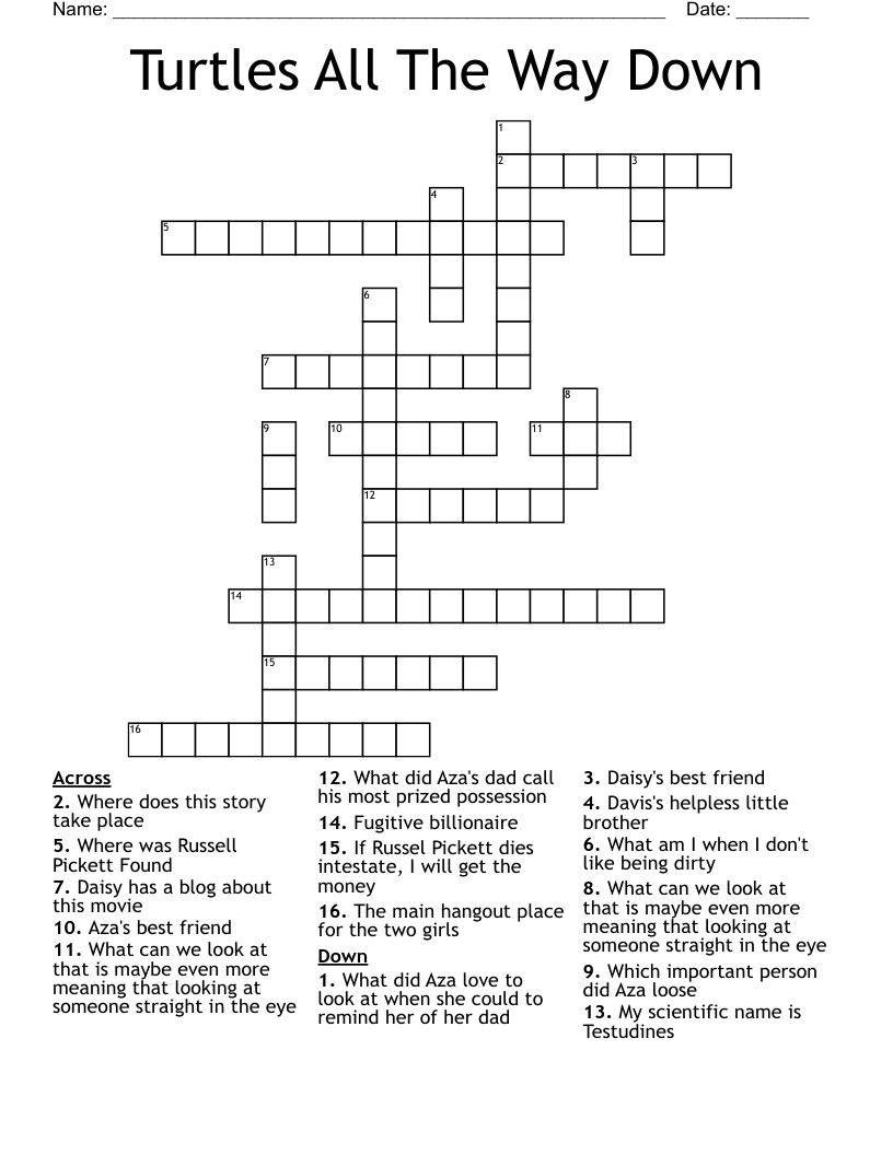 Turtles All The Way Down Crossword WordMint Turtles All The Way Down Crossword WordMint