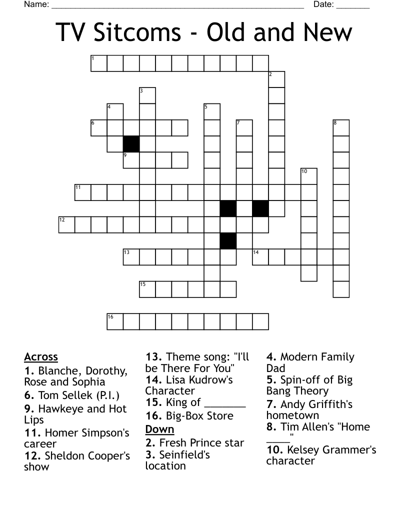 TV Sitcoms Old And New Crossword WordMint TV Sitcoms Old And New Crossword WordMint