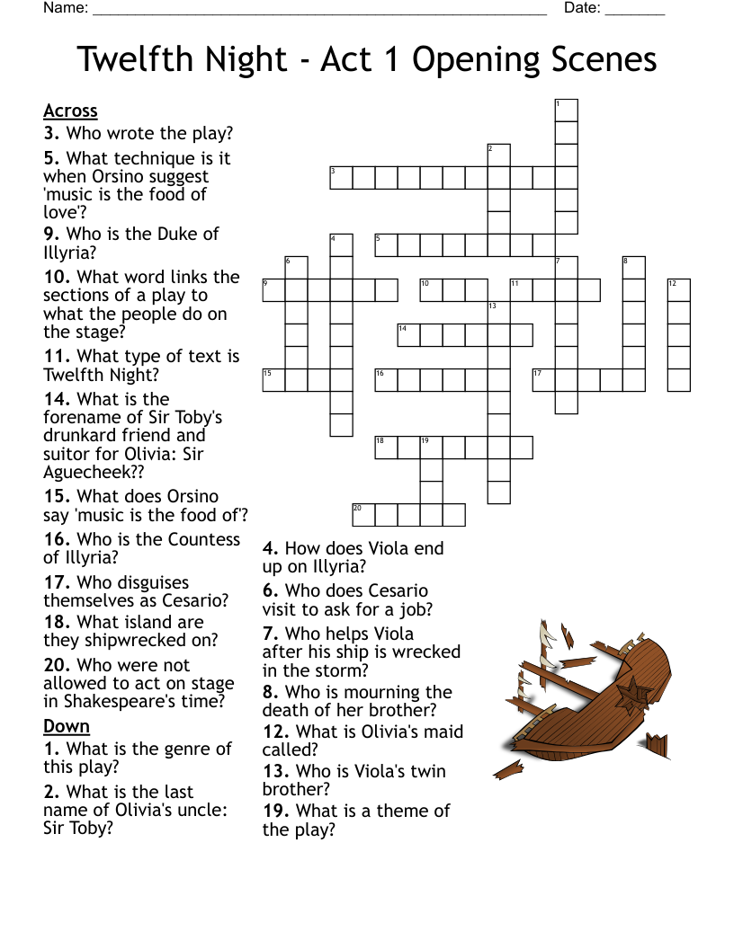 Twelfth Night Act 1 Opening Scenes Crossword WordMint