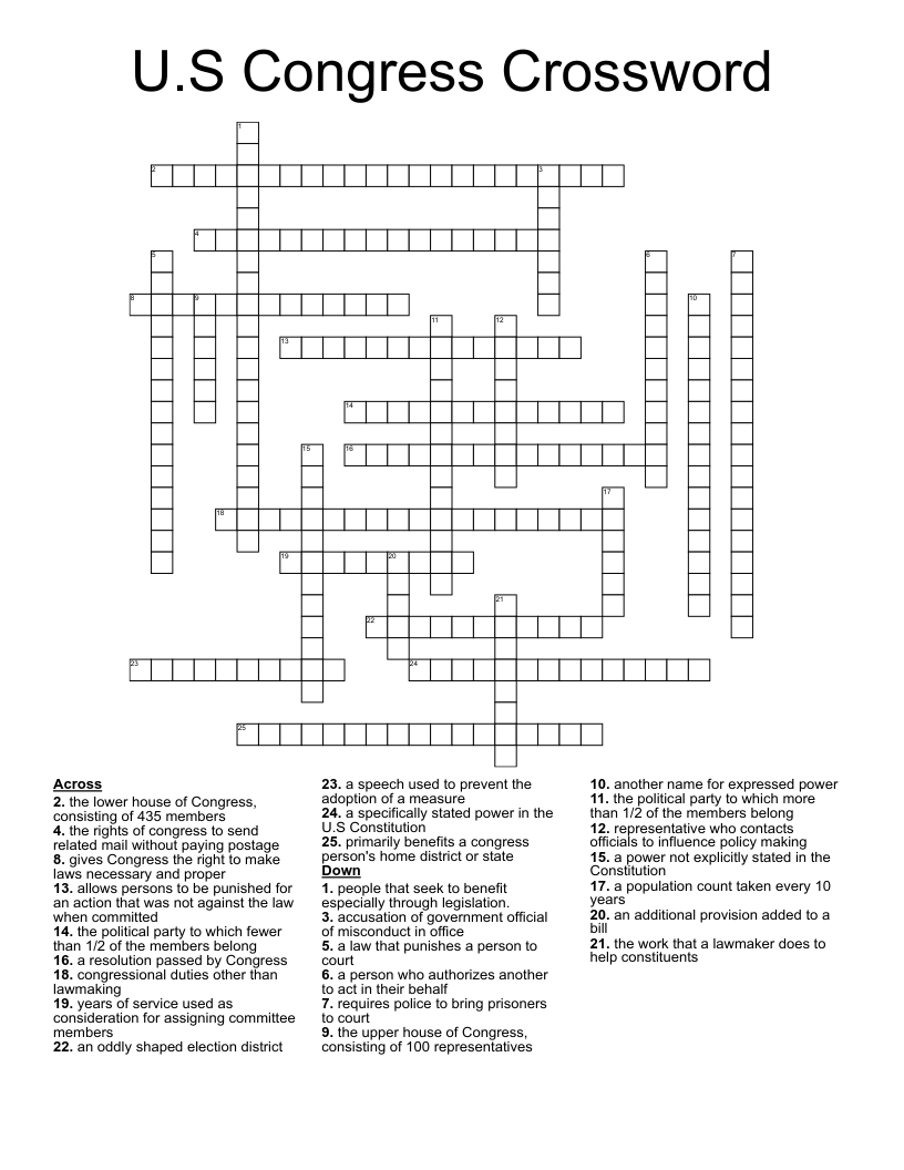 U S Congress Crossword WordMint U S Congress Crossword WordMint