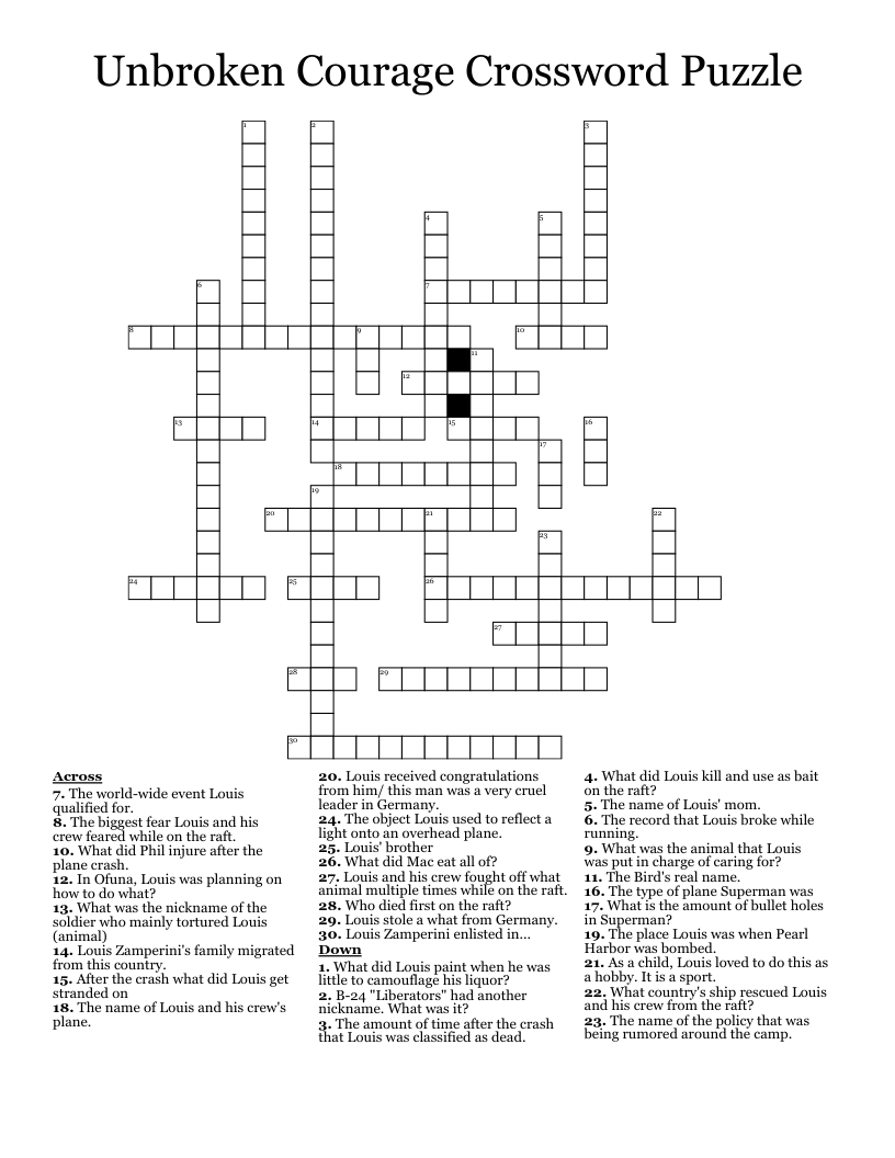 Unbroken Courage Crossword Puzzle WordMint