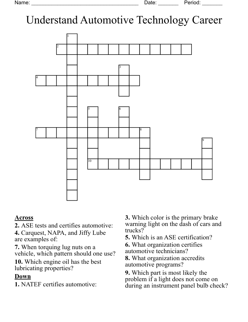 Understand Automotive Technology Career Crossword WordMint Understand Automotive Technology Career Crossword WordMint