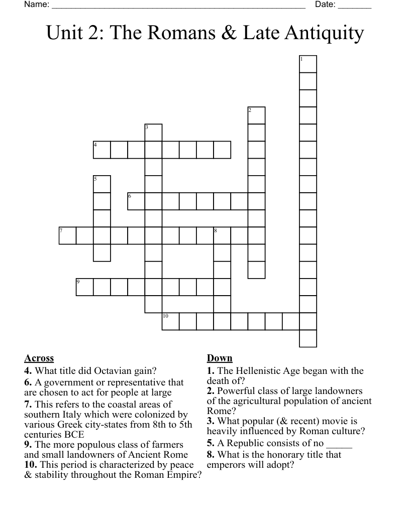 Unit 2 The Romans Late Antiquity Crossword WordMint Unit 2 The Romans Late Antiquity Crossword WordMint