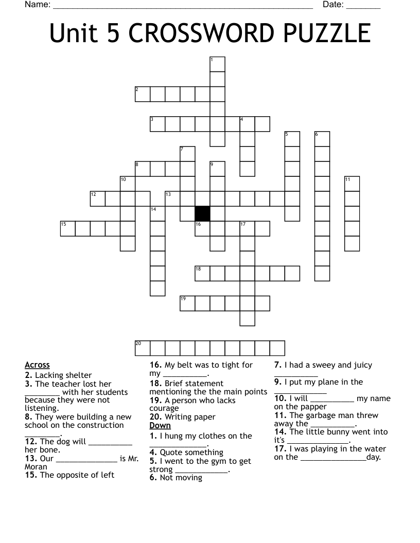 Unit 5 CROSSWORD PUZZLE WordMint