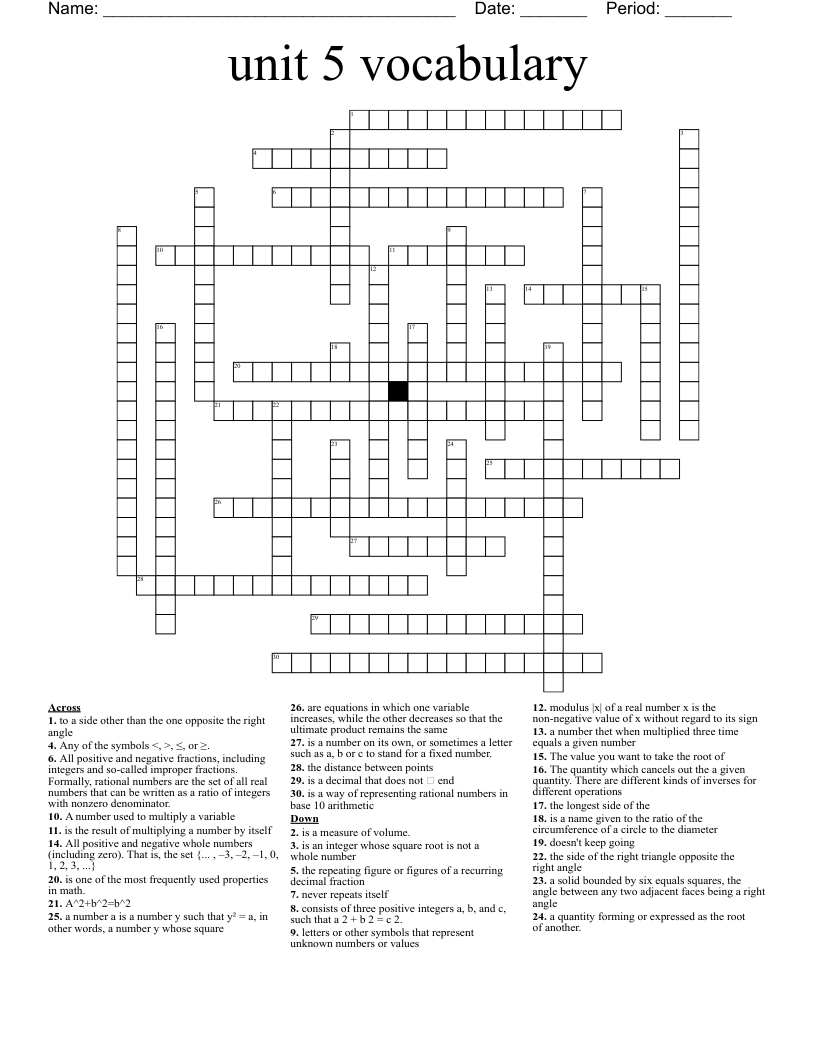 Unit 5 Vocabulary Crossword WordMint Unit 5 Vocabulary Crossword WordMint