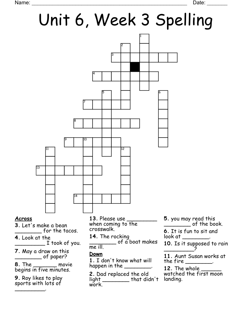 Unit 6 Week 3 Spelling Crossword WordMint Unit 6 Week 3 Spelling Crossword WordMint